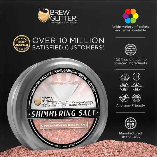 Brew Glitter - Shimmering Rose Gold Rimming Salt (4oz, 1x Bar Tin) Edible Glitter Blended Cocktail Garnish for Mixed Drinks and Beverages {2}