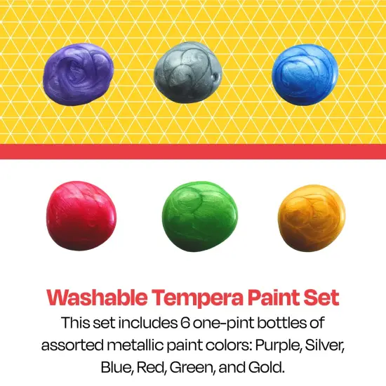 School Smart Washable Tempera Paints, Assorted Metallic Colors, Pint Set of 6 {6}