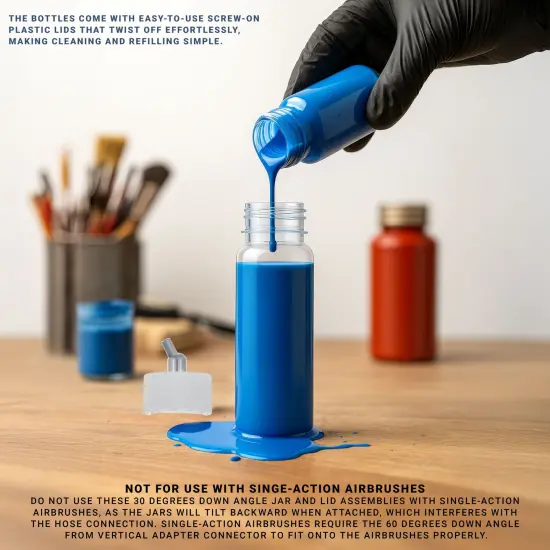 10 Pack Master Airbrush TB-009, 3.4oz Plastic Jar Bottles with 30 Degrees Down Angle Adaptor Lid Assembly, Dual-Action Siphon {5}