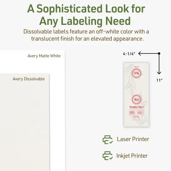 Avery Dissolvable Labels, 11" x 4.25" Rectangle {4}
