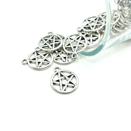 Silver Pentacle Pentagram Wiccan Charms, 20x17mm {1}
