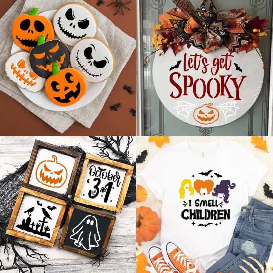 48 PCS Halloween Stencils Reusable, Ghost Bat Witch Spider Pumpkin Stencils {2}