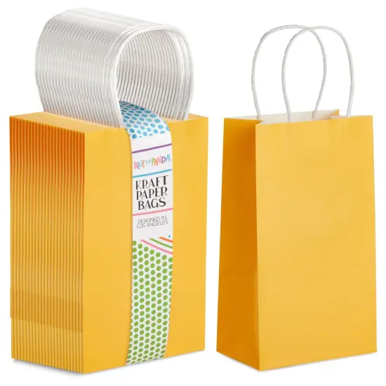 25 Pack Yellow Paper Gift Bags with Handles for Birthday Party Favors (5x3x9 Inches) {1}