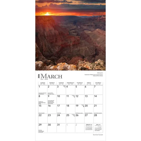 Sunrise Sunset | 2026 7 x 14 Inch (Hanging) Monthly Mini Wall Calendar {3}
