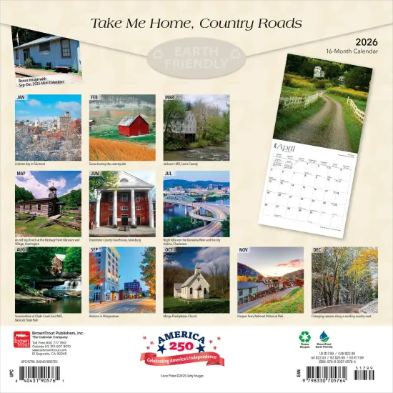 Take Me Home Country Roads | West Virginia Places | 2026 12 x 24 Inch (Hanging) Monthly Square Wall Calendar | Plastic-Free {2}
