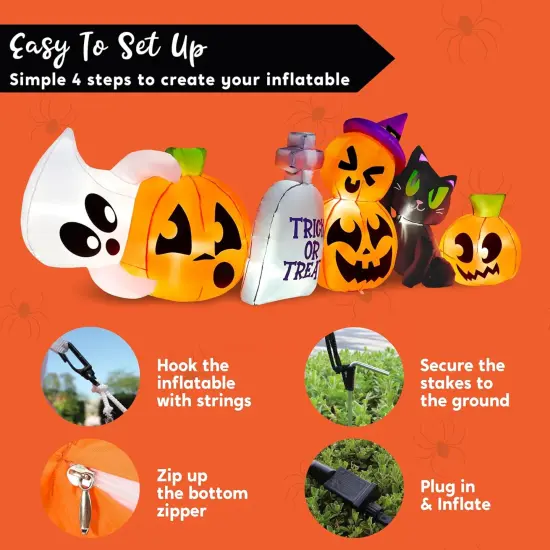 8 FT Long Halloween Inflatables Outdoor Decoration - Pumpkin Cat {5}