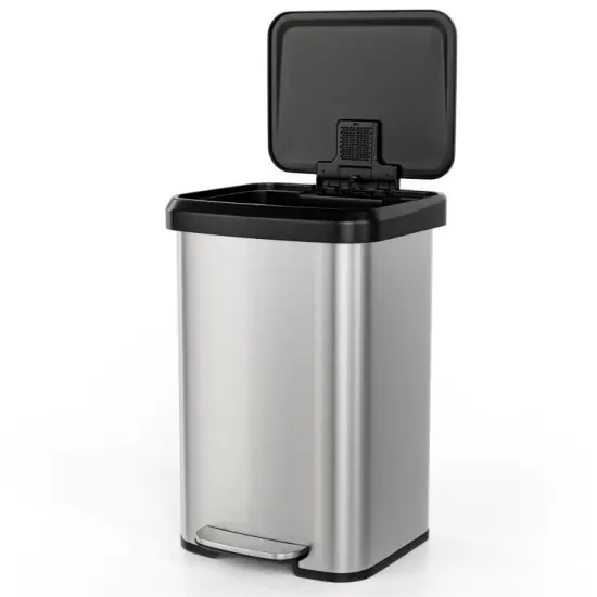Silver Stainless Steel 13-Gallon Step Trash Can with Soft-Close Lid and Built-In Deodorizer {3}