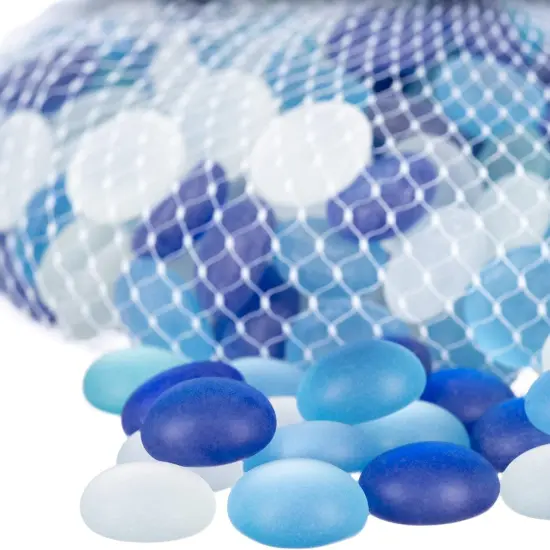 Flat Marbles Vase Filler - 0.68 Lb (70 pcs) Aqua White & Cobalt Glass Pebbles Vases - Clear Glass Stones for Vases - Flat Glass Marble for craft and Home d&eacute;cor - Aquarium Glass Marble filler {4}