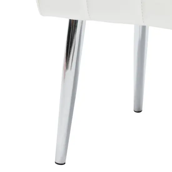 Modern Bedroom Bench with Tufted PU Leather Seat and Tapered Metal Legs for 3 Seating White {5}