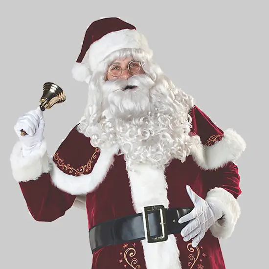 Men's St. Nick Flocked Velvet Santa Costume with Gold Trim and Boot Covers {5}