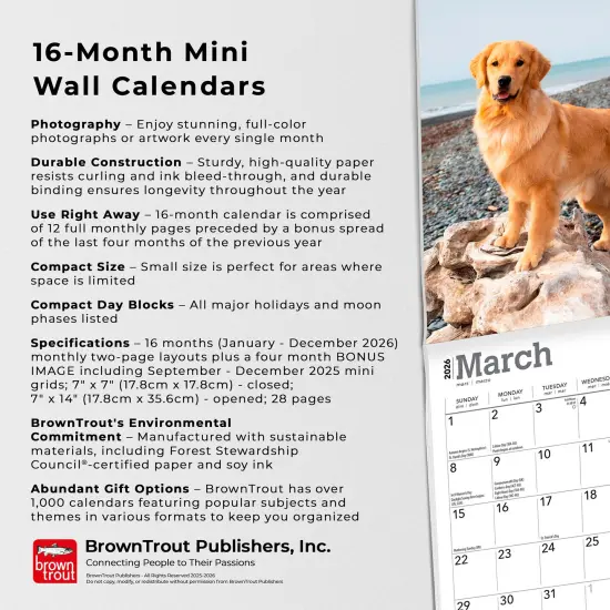 Golden Retrievers | 2026 7 x 14 Inch (Hanging) Monthly Mini Wall Calendar {6}