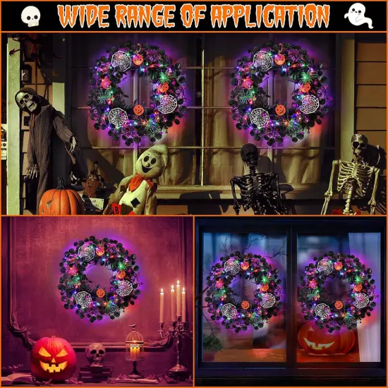40 LED Light Up Halloween Wreath - Orange Purple Green Halloween - Bright Style {6}
