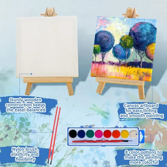 4 x 4 Inch Canvases Easels Washable Watercolor Kids Paint {3}