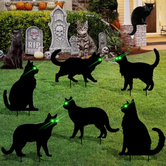 6 Pcs Black Cat Halloween Decorations Plastic Yard Signs with Stakes {3}