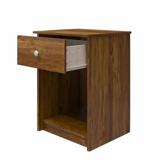 Rustic Brown Oak Bedside Table Nightstand with Drawer and Open Shelf for Bedroom Storage {2}