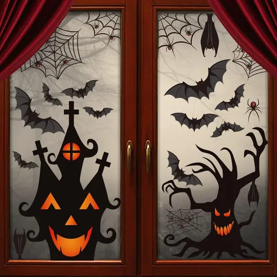 90 Pieces Halloween Window Clings Static Window Stickers {1}