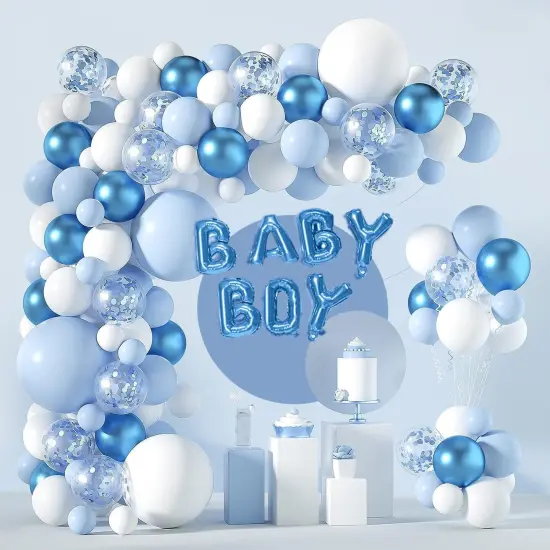 Blue And White Balloon Arch Garland Kit - Baby Boy Balloons Arch Different Sizes 5 12 18 Inch Blue White Balloons for Boys Baby Shower Decorations Birthday Engagement Party Gender Reveal Decor {1}