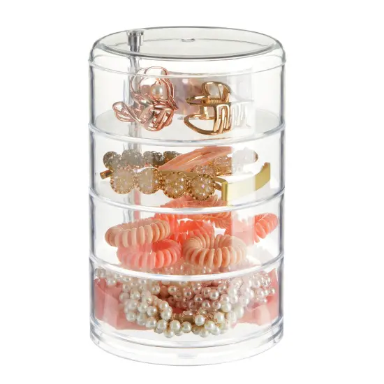 4 Tier Stackable Hair Accessories Organizer for Hair Ties, Bows, Clips, Scrunchies, Clear 360&deg; Holder (4.5 x 6.9 In) {5}