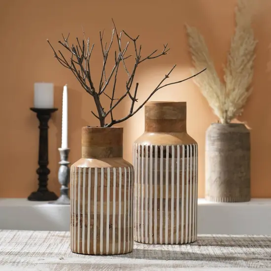 Decorative Handcrafted Wood Vase - 6.5" x 12.5" Black {7}