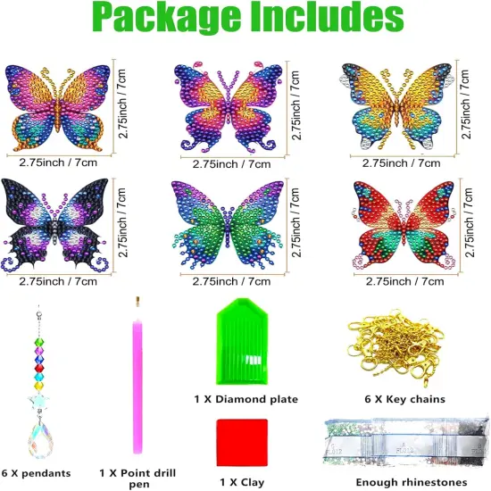 6 Pcs Butterfly Diamond Art Kits for Adults Beginner DIY Diamond Art Suncatchers Wind Chimes Small Diamond Painting Kits Arts and Crafts for Adults Gem Paint by Numbers Hanging Ornament {4}