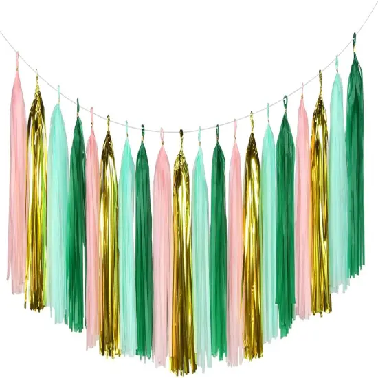Sage-Green Pink-Gold Party-Decorations Tassel Garland - 20pcs Bachelorette Engagement Baby Bridal Shower Tassels Streamers Rustic Wedding Jungle Birthday Party Spring Decor {1}