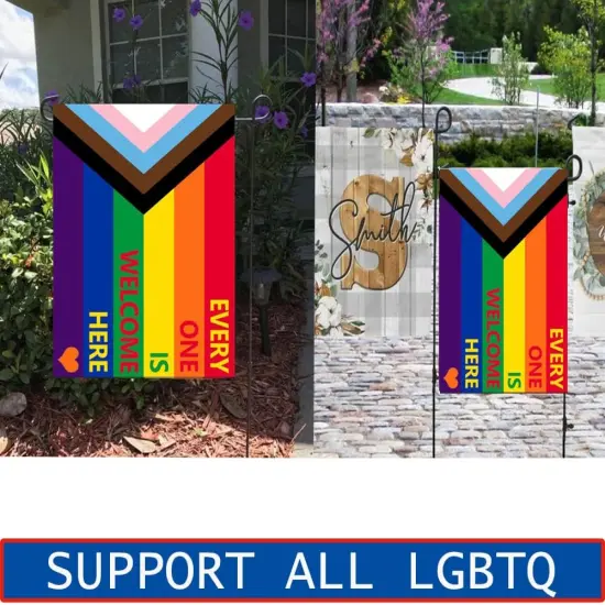 Progress Pride LGBTQ Garden Flag 12x18- Inclusive Progressive Pride Every One Is Welcome Here Small Rainbow Yard Flags for LGBT Lesbian Transgender Ally {5}