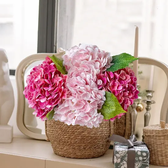 4 Pcs Real Touch Hydrangea Artificial Flower Lifelike 21'' Long Stem Latex Hydrangea Flower for Thanksgiving Home Kitchen Decor Wedding Christmas Table Centerpiece 2 Pink + 2 Rose Pink {2}