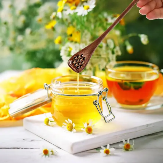 12 Pack Wood Honey Dipper, Honey Spoon Sticks, Honey Mixing Stirrers for Tea Coffee, Honey Comb Sticks with Long Handle, Reusable Honey Wand Syrup Dippers for Home Kitchen Party, Food Safe, 7'' {5}