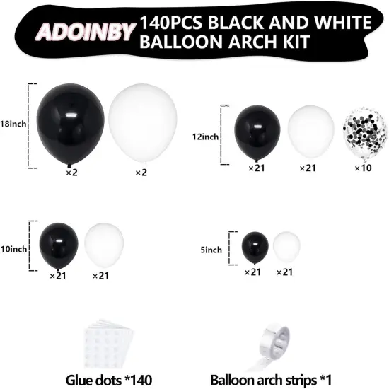 Black and White Balloon Arch Kit - Latex Balloons {2}