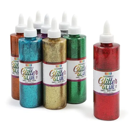 Bright Creations 8 Pack Craft Bottles with Glitter Glue for Kids Ages 3&ndash;14 - 8 oz Each with 16 Caps, Multicolor - Metallic Art Glue for DIY Crafts & School Projects - Washable & Easy Squeeze {7}