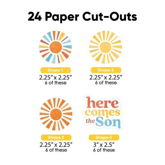 Big Dot of Happiness Here Comes The Son DIY Paper Small Sun-Shaped Cut-Outs, Boy Boho Baby Shower Decorations - 24 Count {3}