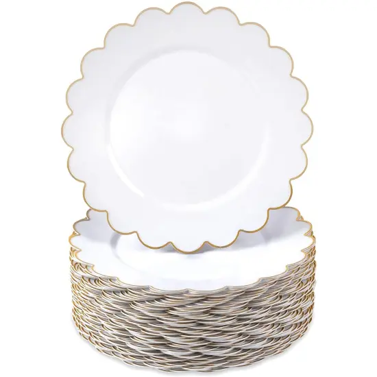 White Plastic Plates with Gold Scalloped Edge (9 Inches, 50 Pack) {7}