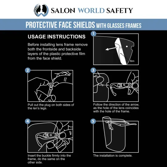 Face Shields with Black Glasses Frames (20 Packs of 25) - Ultra Clear Protective Full Face Shields to Protect Eyes Nose Mouth - Anti-Fog PET Plastic {6}