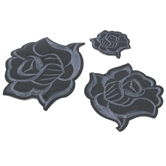 U-Sky Iron on Flower Patches, Embroidery Flower Iron-on Appliques for Clothing Backpacks Jeans Jackets (Deep Gray-3D) {3}