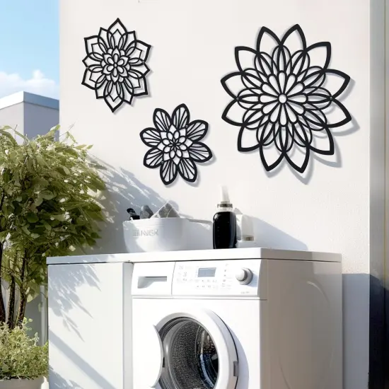 Zzbakress 3 Pieces Metal Flowers Wall Decor, Black Wall Decor, Flower Art Wall Decor Farmhouse Wall Decor Multiple Flowers Hanging Decor for Bathroom Living Room Garden Office (Black Elegant) {3}