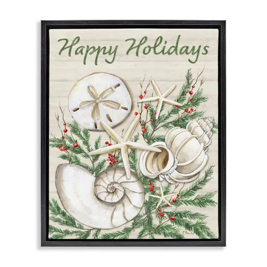 Stupell Industries Holiday Seashells & Holly Floater Framed Canvas Wall Art Design by Paul Brent {7}