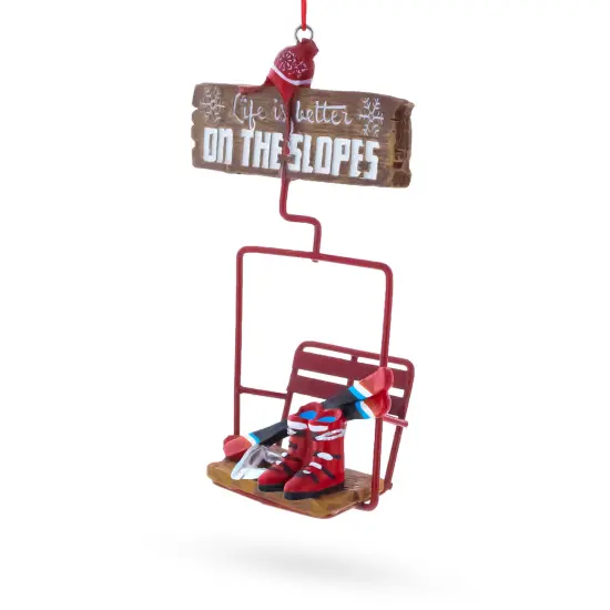 Life is Better on the Slopes Ski Lift with Skis Resin Christmas Ornament {3}