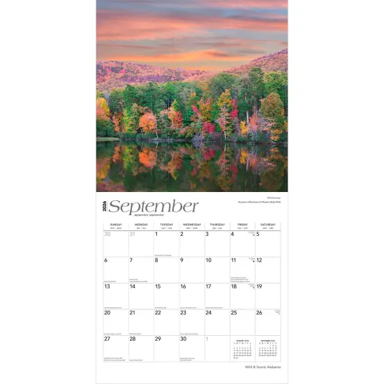 Alabama Wild & Scenic | 2026 12 x 24 Inch (Hanging) Monthly Square Wall Calendar | Plastic-Free {4}