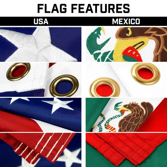 G128 Combo Pack: 20 Ft Telescoping Aluminum Flagpole (Black) & American and Mexico Flags 3x5 Ft, Both ToughWeave Series Embroidered Polyester | Pole with Flags Included {3}