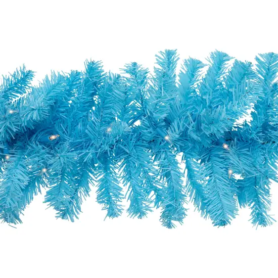 Northlight Pre-Lit Artificial Pine Christmas Garland - 9' - Sky Blue - Clear Lights {7}