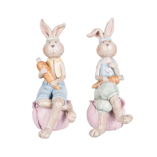 Easter Bunnies w/ Carrots Sitting Figure Figurines Set of 2 {1}