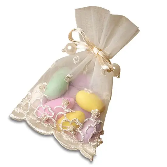 Elegant Embroidered Pearl Organza Bag 3" x 5" {3}