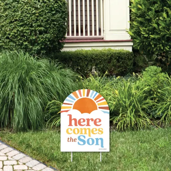 Big Dot of Happiness Here Comes The Son Small Outdoor Lawn Decoration, Boy Boho Baby Shower Welcome Yard Sign - 1 Piece {1}