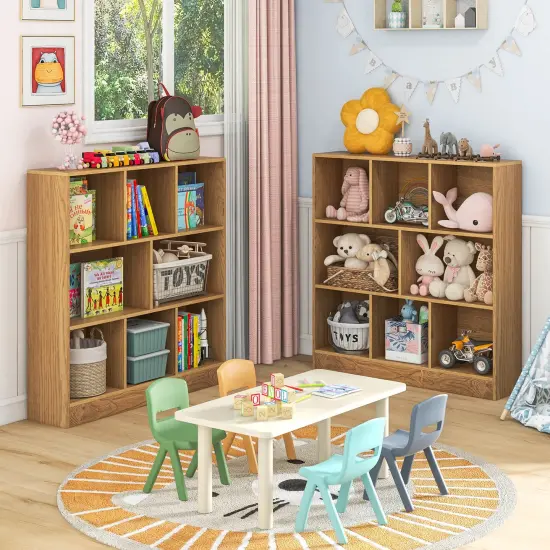 Costway 8-Cube Bookcase 41" Wooden Toy Storage Organizer for Kids Bookshelf Natural/White {2}