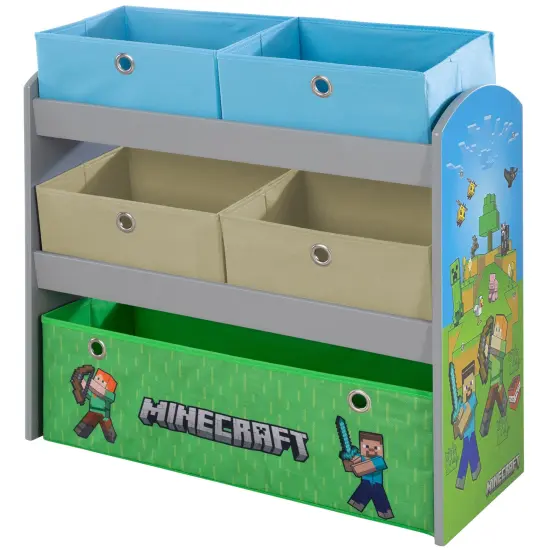 Minecraft: Play Shelf & Fabric Boxes - Storage & Organization, Toy-Games-Clothes, Green-Tan-Blue, Game Theme Design Decor, 25 x 23.6 x 11.8", Licensed {1}