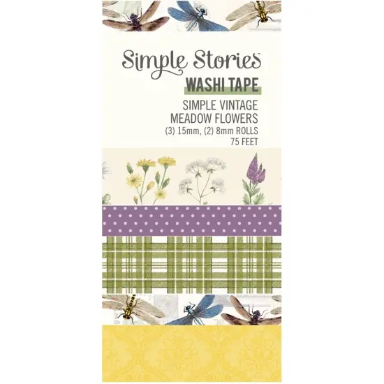 Simple Vintage Meadow Flowers Washi Tape-5/Pkg {1}