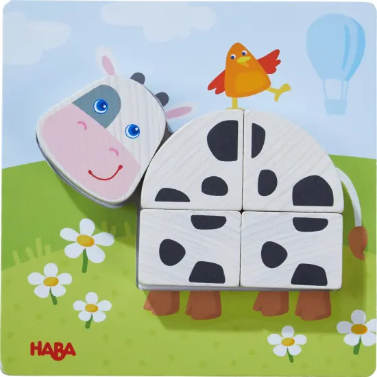HABA Wooden Stacking Blocks Puzzle On the Farm, Montessori Toys for Toddlers 18 Months +, Fine Motor & Color Matching Activity Multicolor {6}