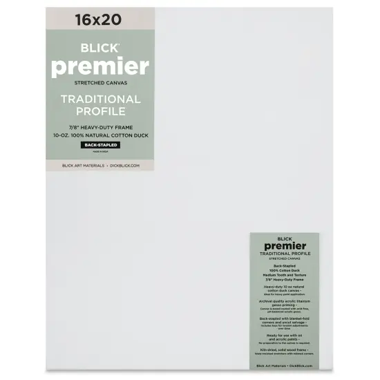Blick Premier Stretched Cotton Canvas - Traditional Profile, Back-Stapled, 16" x 20" {1}