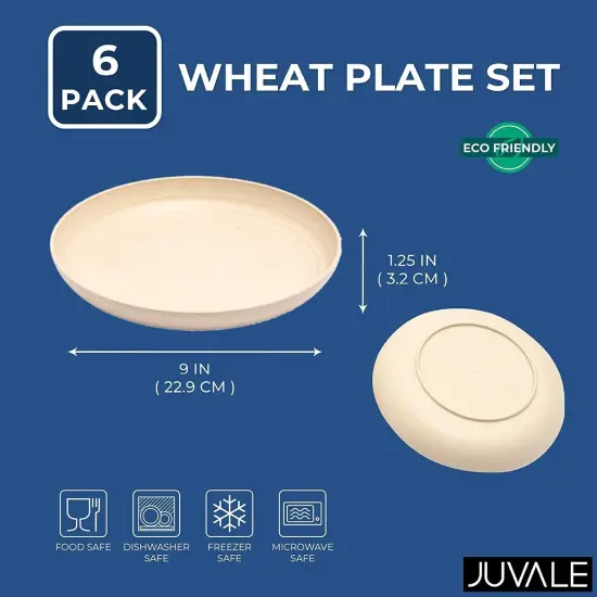 6-Pack Wheat Straw Plates 8.75" Unbreakable Dishwasher & Microwave Safe Eco-Friendly Tableware, Beige Brown {2}