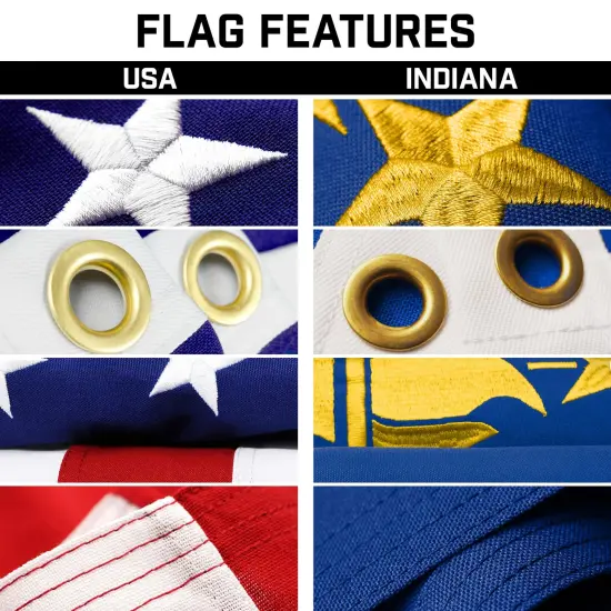 G128 Combo Pack: 25 Ft Telescoping Aluminum Flagpole (Silver) & American and Indiana Flags 3x5 Ft, Both StormFlyer Series Embroidered 220GSM Spun Polyester | Pole with Flags Included {3}